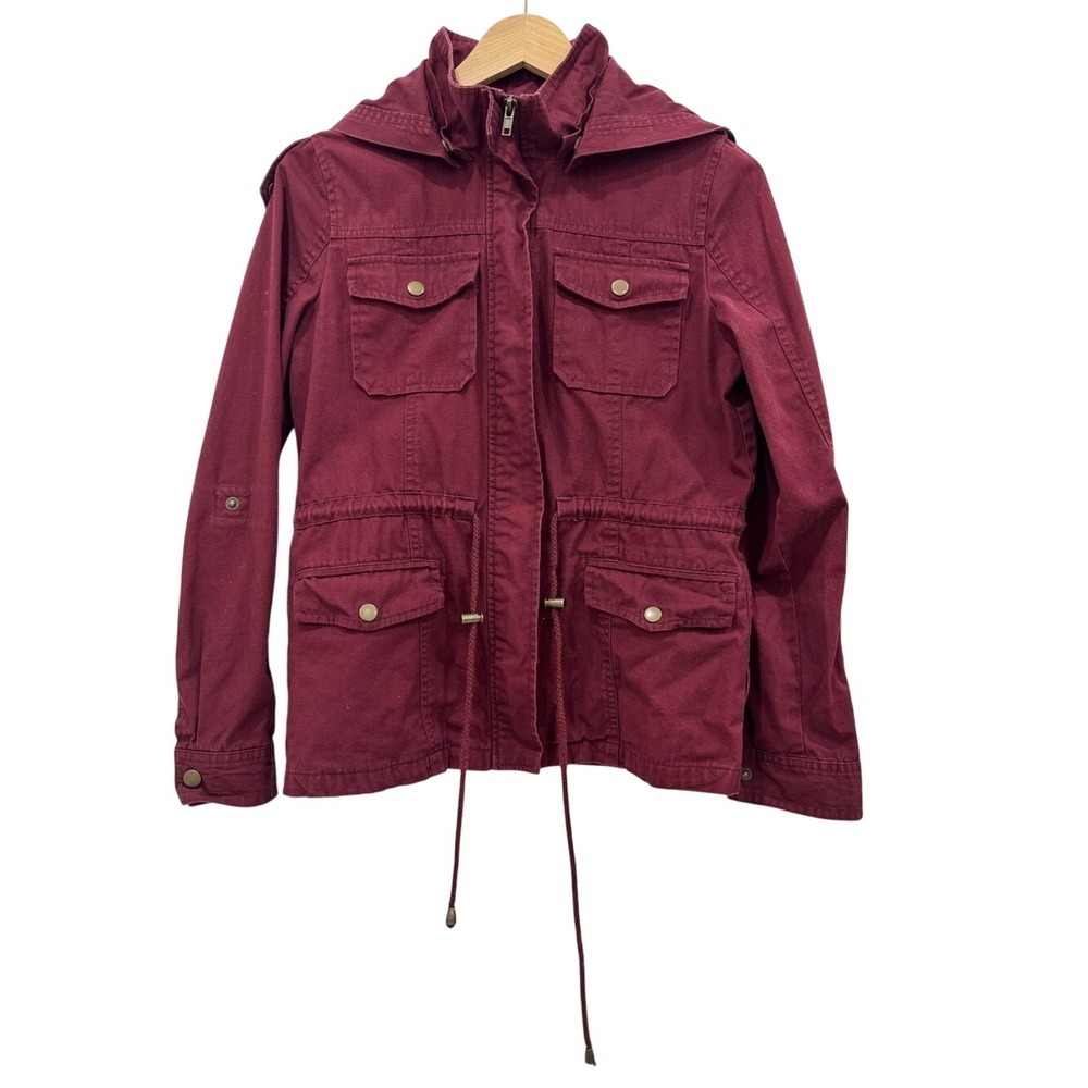 Chocolate USA Women's Burgundy Hooded Utility Anorak Jacket Size S Cotton